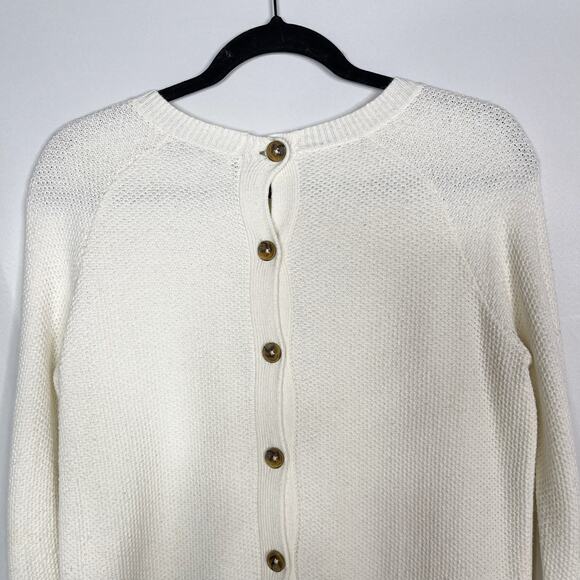 Madewell XSmall XS Cream Backroad Button Back Sweater Cotton Blend Knit Oatmeal - Picture 5 of 13